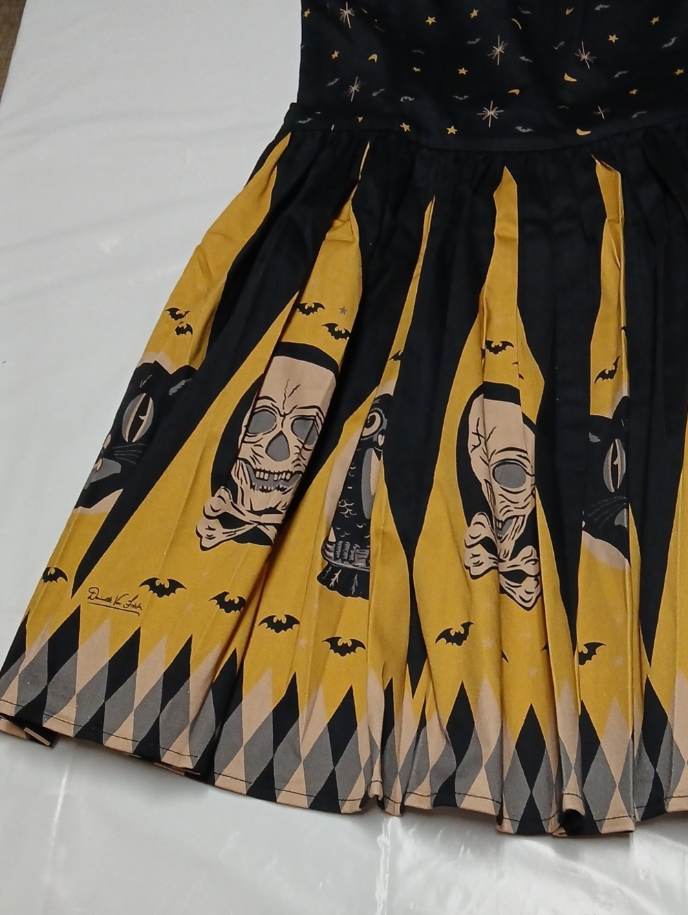 Oblong Box Shop Prudence Halloween Treat Mini Dress w/ Pockets Size M Pinup Goth - Picture 2 of 14